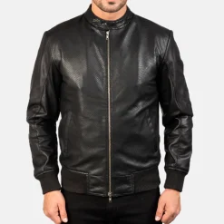 Avan Black Leather Bomber Jacket