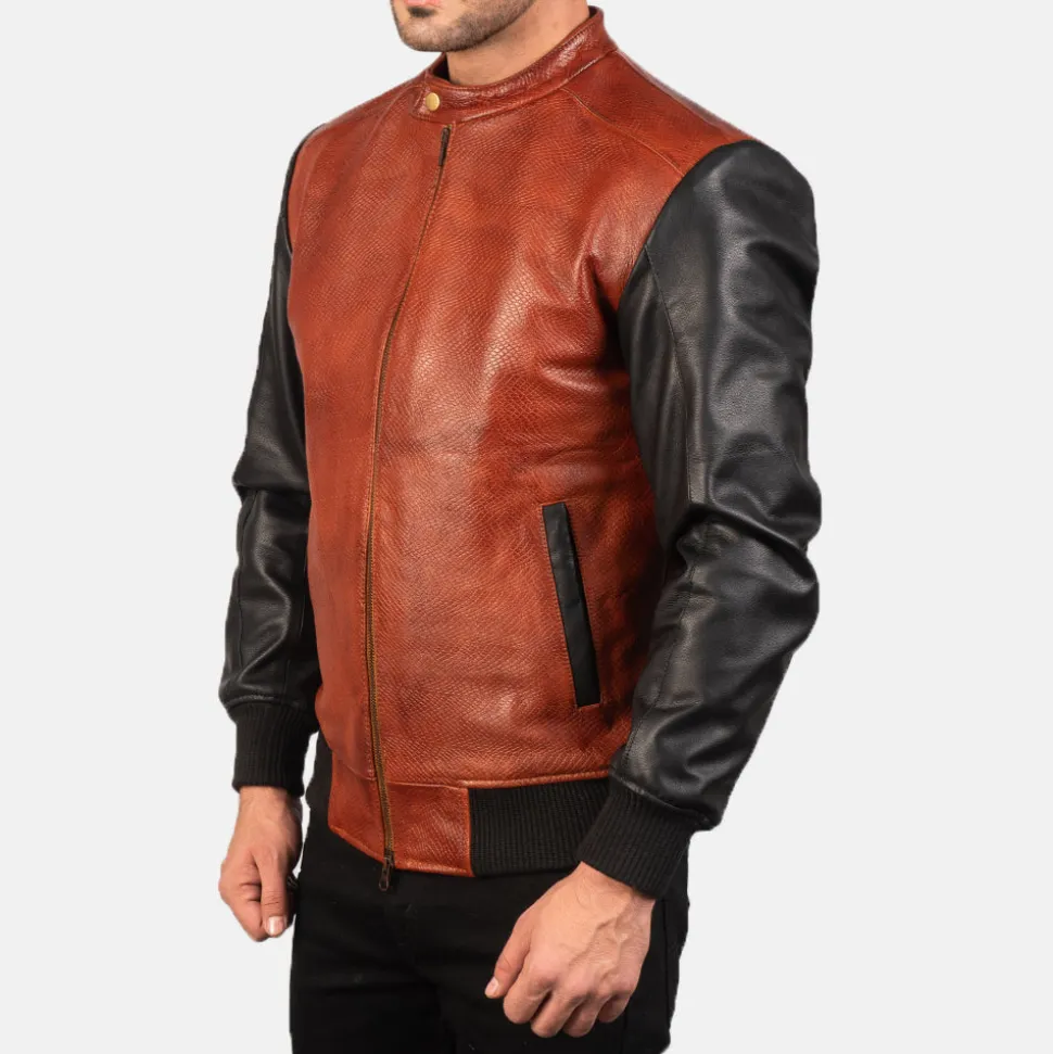 Avan Black & Maroon Leather Bomber Jacket
