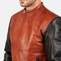 Avan Black & Maroon Leather Bomber Jacket
