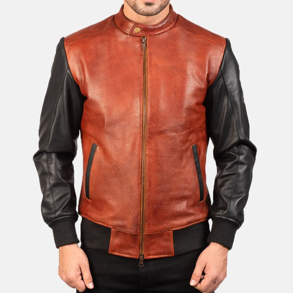 Avan Black & Maroon Leather Bomber Jacket