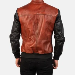 Avan Black & Maroon Leather Bomber Jacket