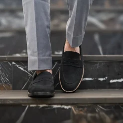Baxton Black Suede Leather Loafers