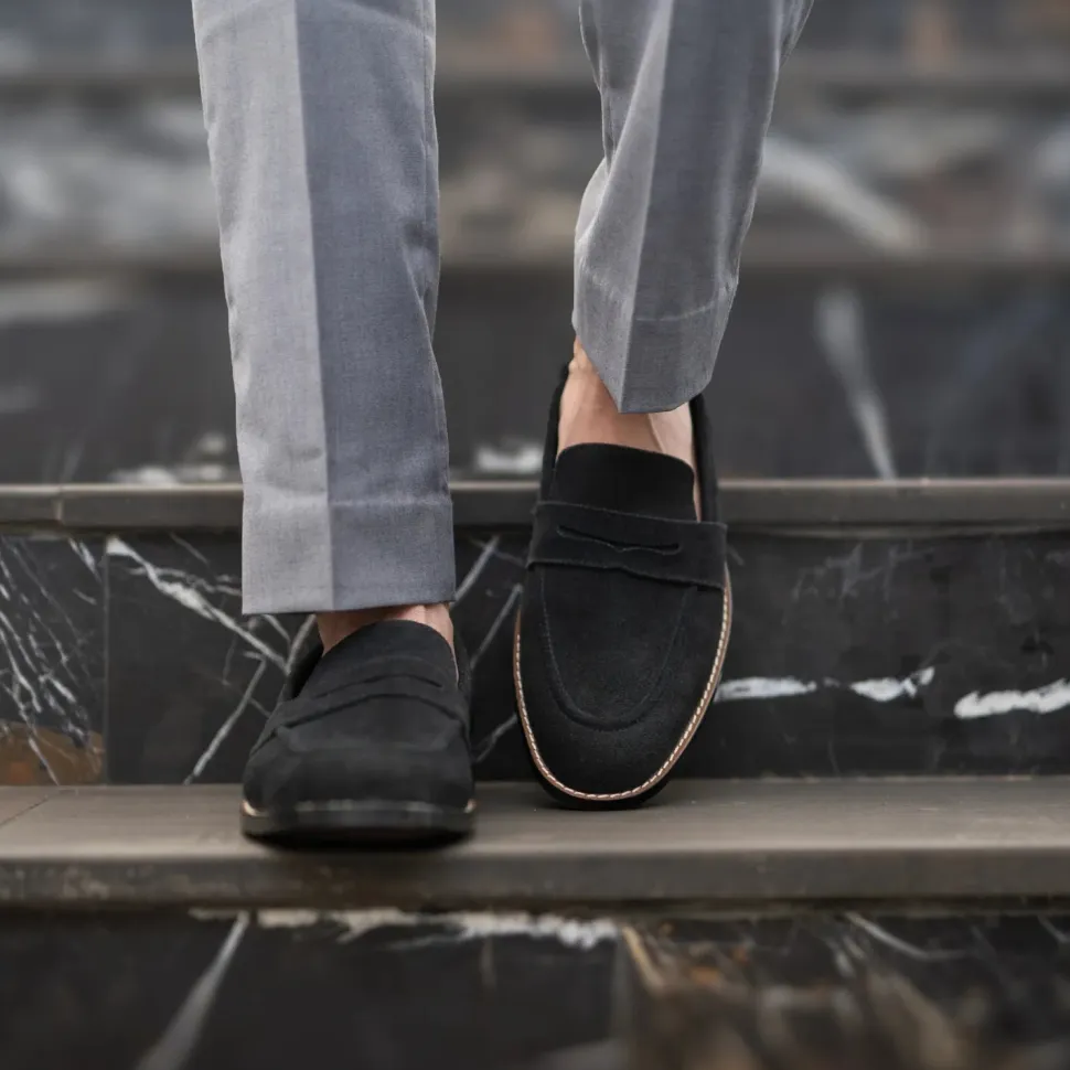 Baxton Black Suede Leather Loafers