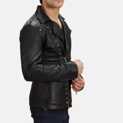 Black Studded Leather Biker Jacket