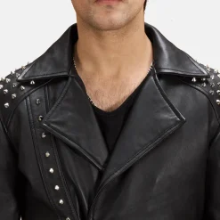 Black Studded Leather Biker Jacket