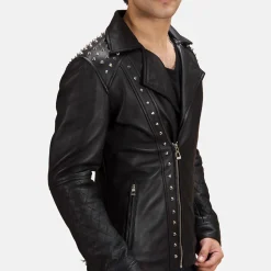 Black Studded Leather Biker Jacket