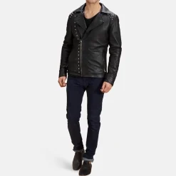 Black Studded Leather Biker Jacket