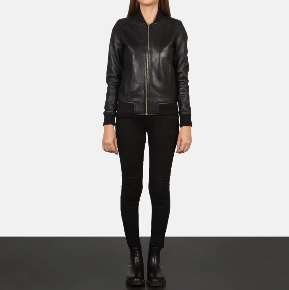 Bliss Black Leather Bomber Jacket