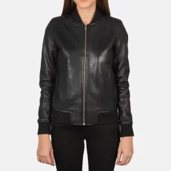 Bliss Black Leather Bomber Jacket