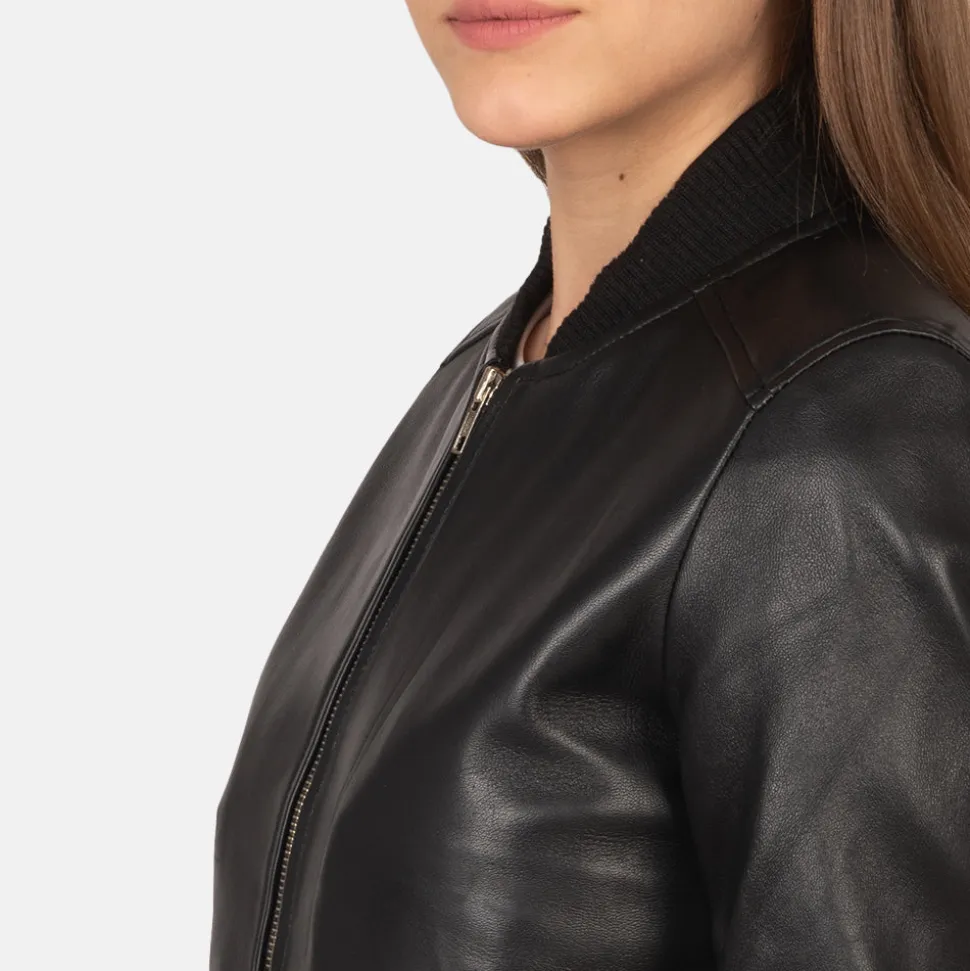 Bliss Black Leather Bomber Jacket