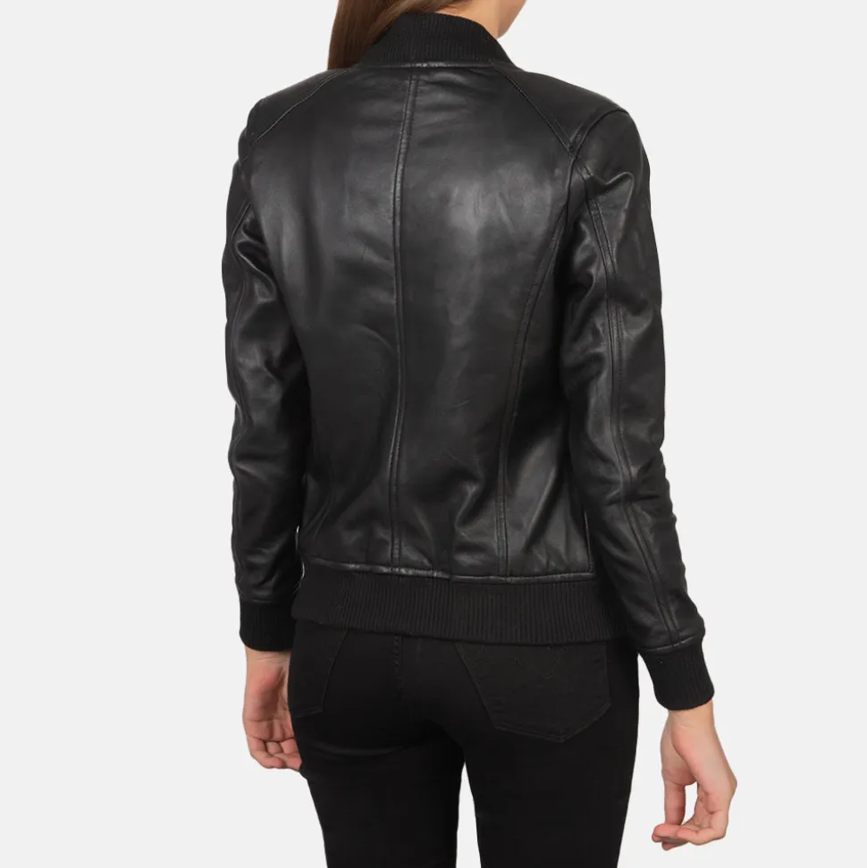 Bliss Black Leather Bomber Jacket