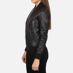 Bliss Black Leather Bomber Jacket