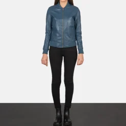 Bliss Blue Leather Bomber Jacket