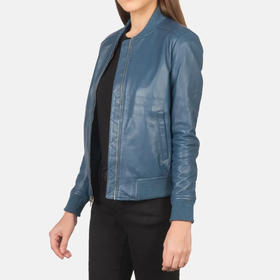 Bliss Blue Leather Bomber Jacket