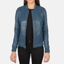 Bliss Blue Leather Bomber Jacket