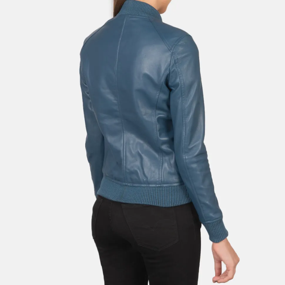 Bliss Blue Leather Bomber Jacket