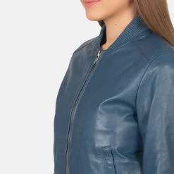Bliss Blue Leather Bomber Jacket