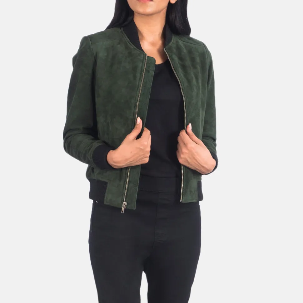 Bliss Green Suede Bomber Jacket