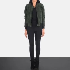 Bliss Green Suede Bomber Jacket
