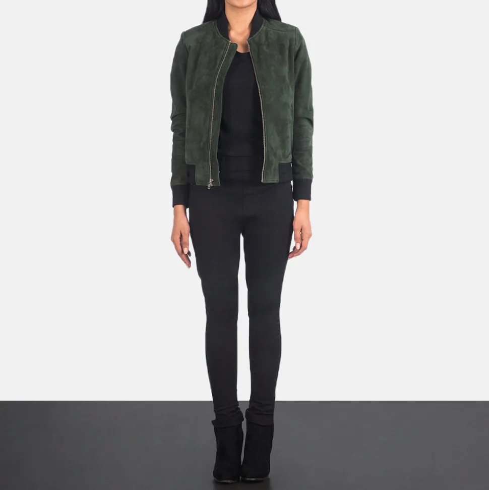 Bliss Green Suede Bomber Jacket