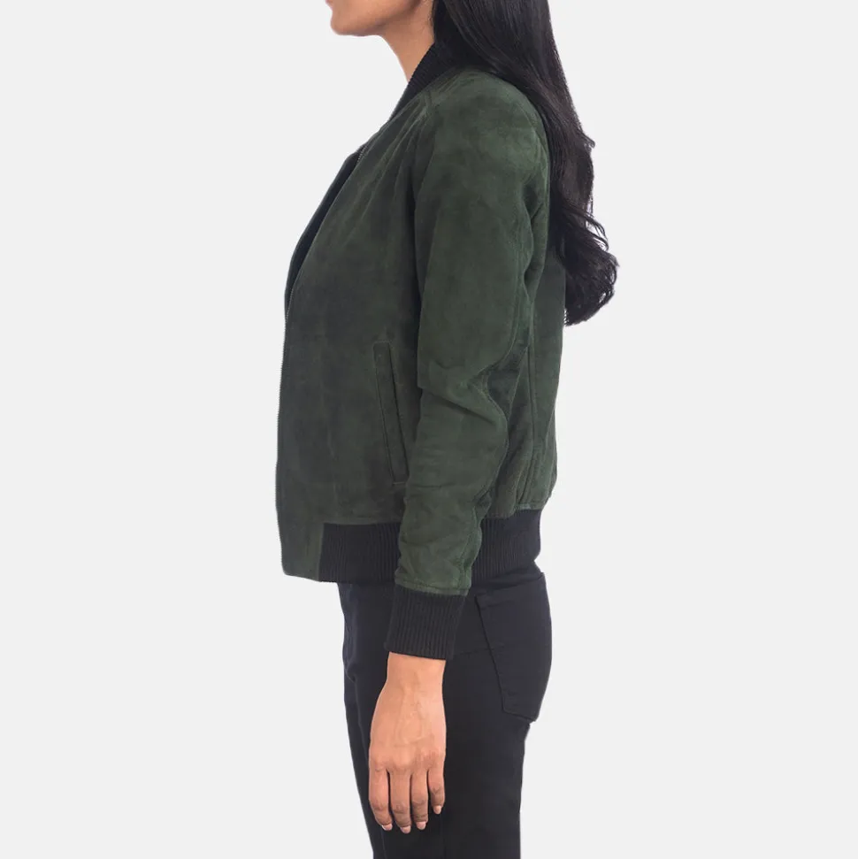 Bliss Green Suede Bomber Jacket
