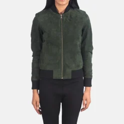 Bliss Green Suede Bomber Jacket