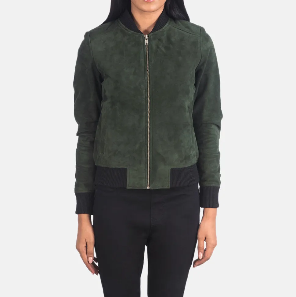 Bliss Green Suede Bomber Jacket
