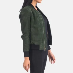 Bliss Green Suede Bomber Jacket