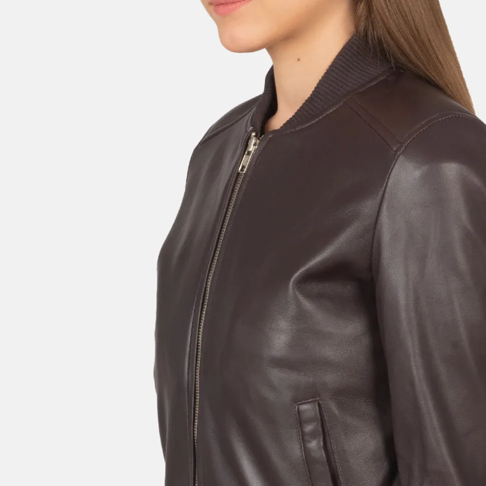 Bliss Maroon Leather Bomber Jacket
