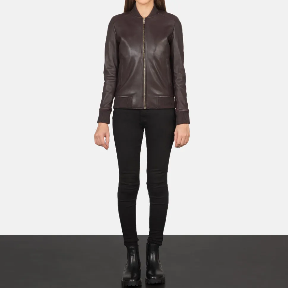 Bliss Maroon Leather Bomber Jacket