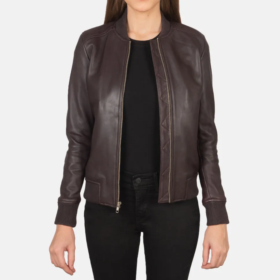 Bliss Maroon Leather Bomber Jacket