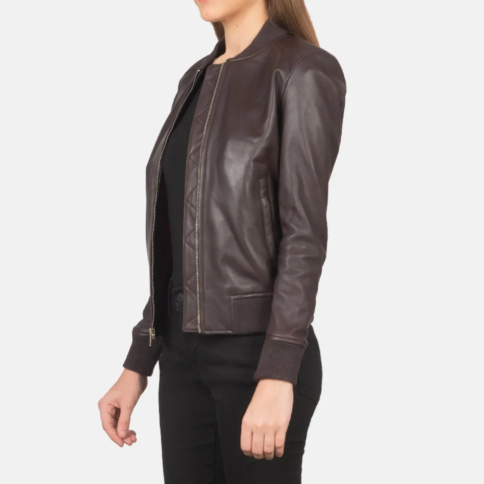 Bliss Maroon Leather Bomber Jacket
