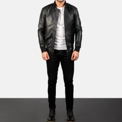 Bomia Ma-1 Black Leather Bomber Jacket