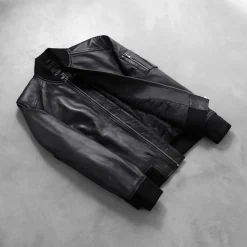 Bomia Ma-1 Black Leather Bomber Jacket
