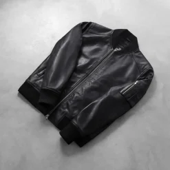 Bomia Ma-1 Black Leather Bomber Jacket