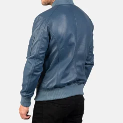 Bomia Ma-1 Blue Leather Bomber Jacket