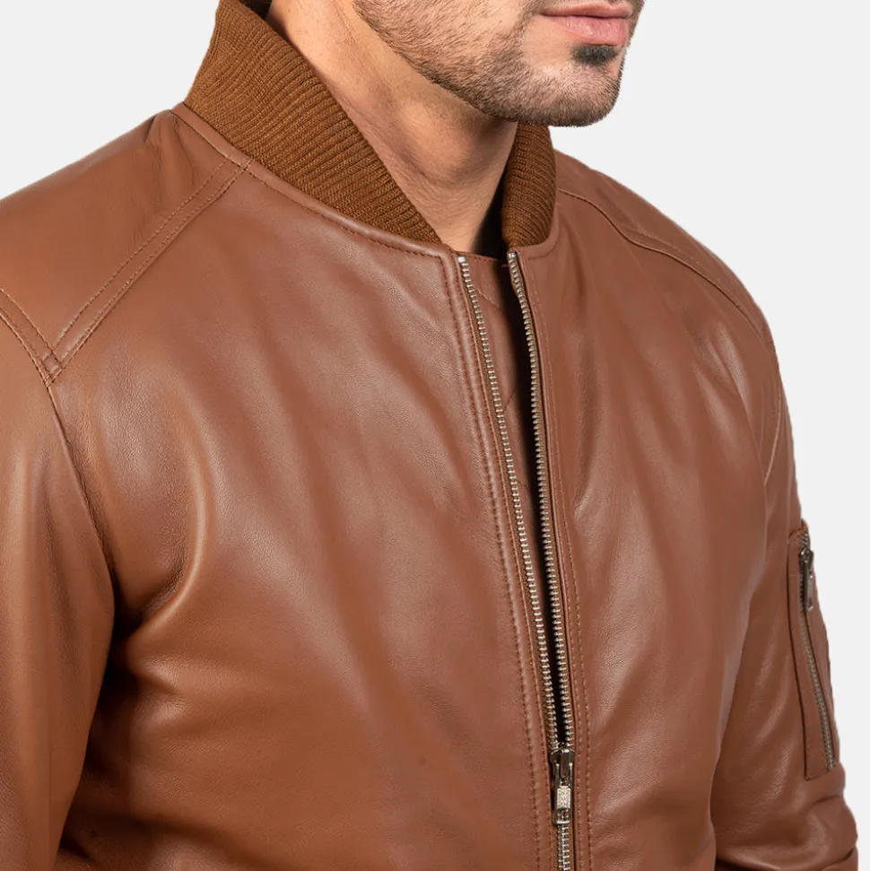 Bomia Ma-1 Brown Leather Bomber Jacket