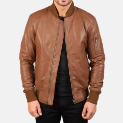 Bomia Ma-1 Brown Leather Bomber Jacket