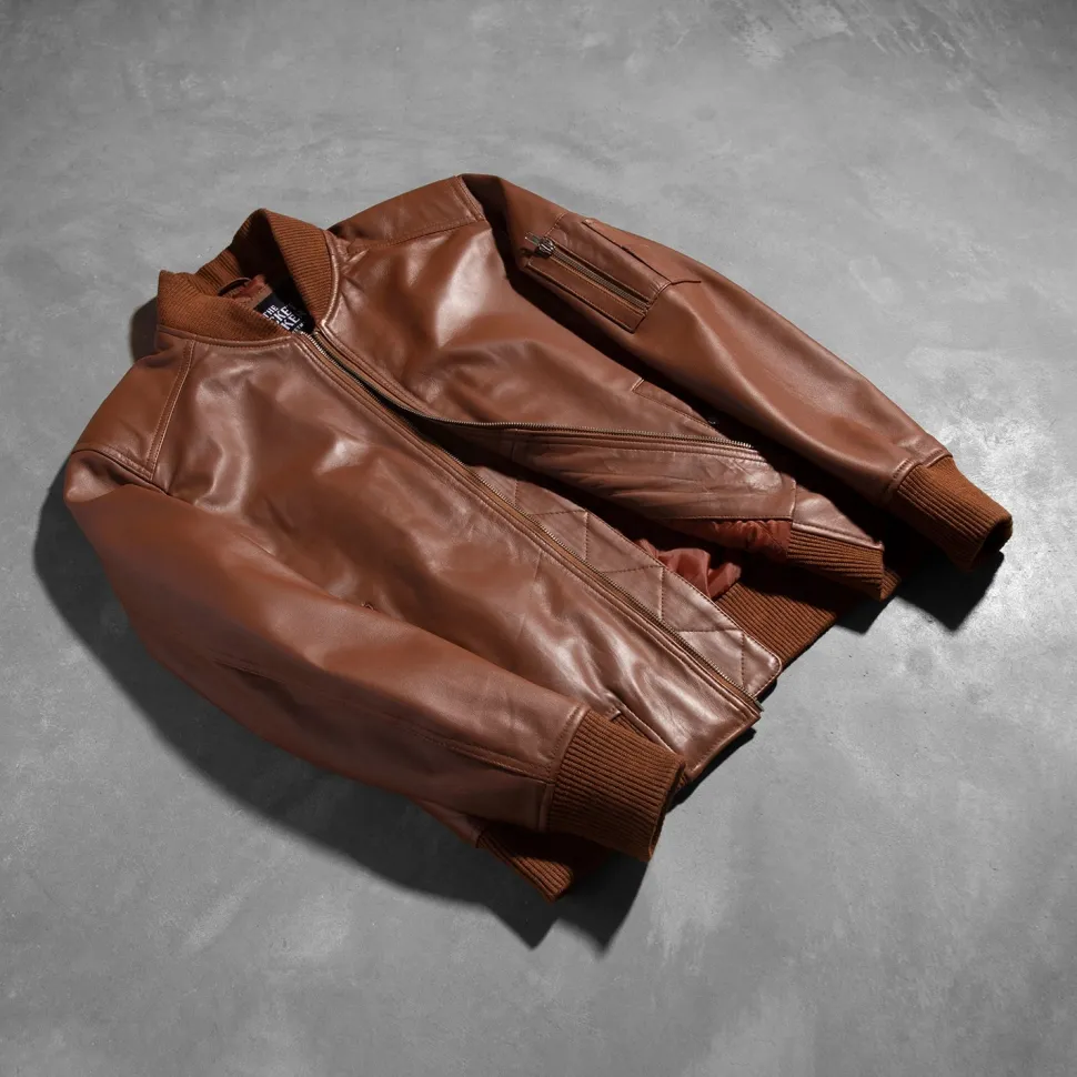 Bomia Ma-1 Brown Leather Bomber Jacket