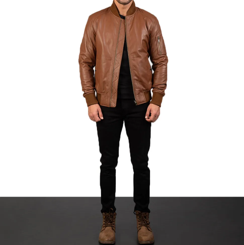 Bomia Ma-1 Brown Leather Bomber Jacket
