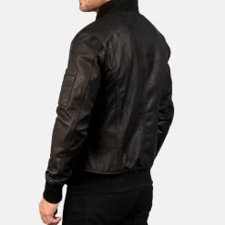 Bomia Ma-1 Distressed Black Leather Bomber Jacket