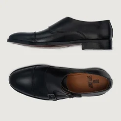 Boston Double Monk Strap Black Leather Shoes