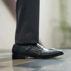 Boston Double Monk Strap Black Leather Shoes