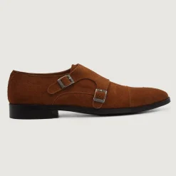 Boston Double Monk Strap Brown Suede Leather Shoes