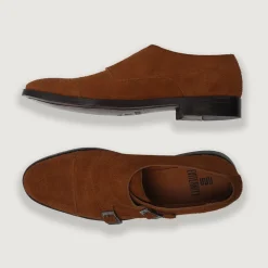 Boston Double Monk Strap Brown Suede Leather Shoes