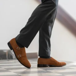Boston Double Monk Strap Brown Suede Leather Shoes