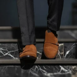 Boston Double Monk Strap Brown Suede Leather Shoes