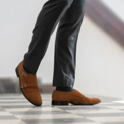 Boston Double Monk Strap Brown Suede Leather Shoes