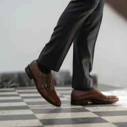 Boston Double Monk Strap Brown Leather Shoes