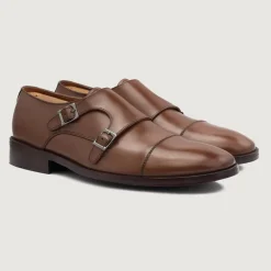 Boston Double Monk Strap Brown Leather Shoes